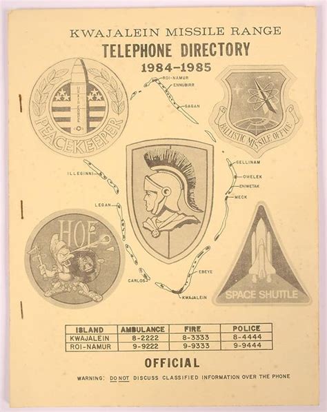 Rockets, 1985, Kwajalein Missile Range Telephone Direc