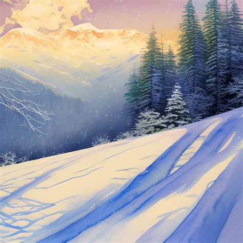 Winter Mountain Landscape Watercolor Paintings in the Style of Thomas ...