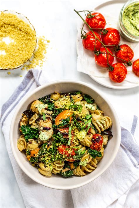 Roasted Aubergine and Tomato Pesto Pasta - Nourishing Amy