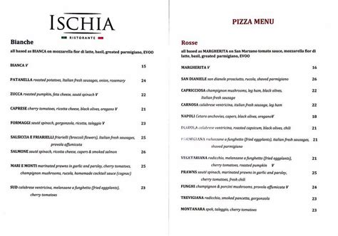 Menu at Ischia Restaurant, Highgate