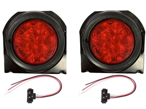 (2) Red 10 LED 4″ Round Truck Trailer Brake Stop Turn Tail Lights with ...