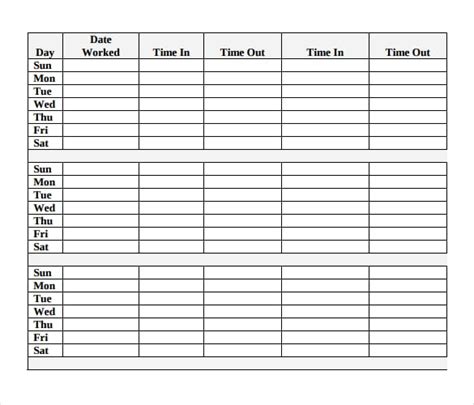 Hourly Time Sheet Printable