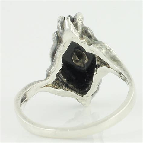 Silver Onyx Ring - Vintage Sterling Marquise Black Onyx and Diamond ...