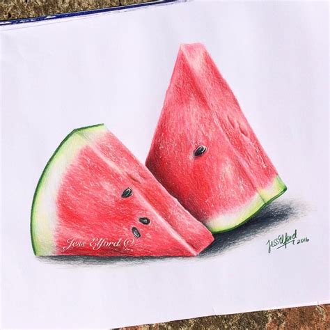 Realistic watermelon drawing by Jess Elford. Drawn with prismacolor ...