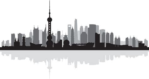 Shanghai City Skyline Silhouette Background Stock Illustration ...