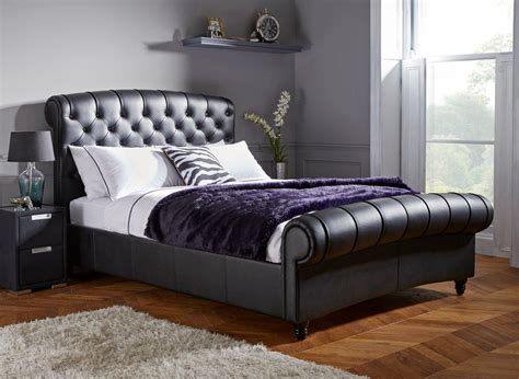 Ellis Black Split Leather Bed Frame 4’6 Double | Bed Sava