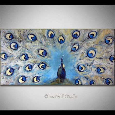 PEACOCK Painting ORIGINAL Blue and White Peacock Art Oil - Etsy Denmark ...