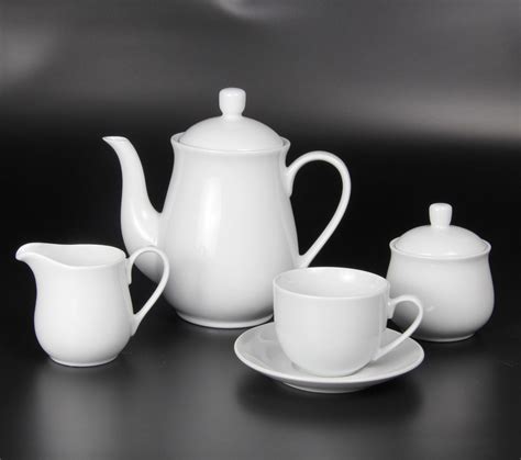 15 Piece European Classical Porcelain Tea Set, Pure White Coffee Tea ...