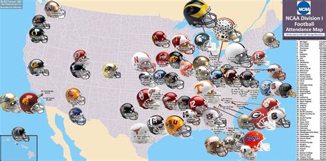 NCAA Division I Football Map of The 58 highest drawing teams | LaptrinhX