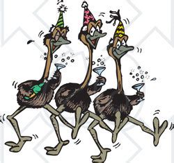 Clipart Illustration of Three Emus Dancing, Drinking Champagne And ...