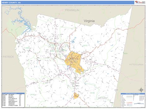 Henry County, VA Zip Code Wall Map Basic Style by MarketMAPS - MapSales