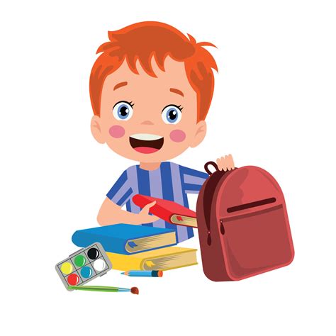 happy cute kid boy prepare bag for school 15632660 Vector Art at Vecteezy