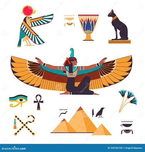 Egypt Symbols and Attributes with Isis Goddess and Pyramid Vector Set ...