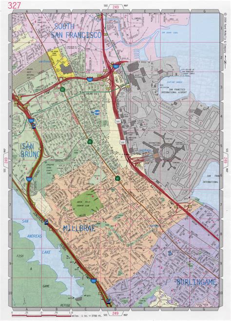 Map of Burlingame city, California US. Free large detailed road map