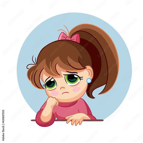 Cartoon sad girl face emotion vector illustration Stock Vector | Adobe ...