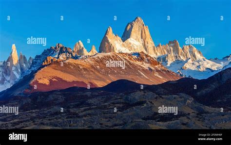 Fitz Roy sunrise view. Fitz Roy is a mountain near El Chalten in ...