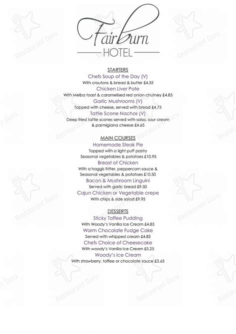 Menu at The Fairburn Hotel restaurant, Mauchline