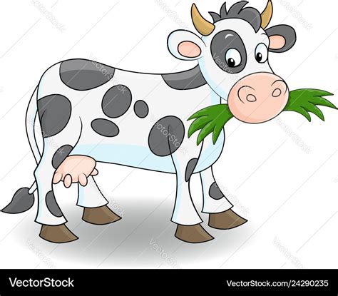 Cute cartoon cow eating grass Royalty Free Vector Image