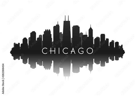 chicago skyline with city illustration silhouette with reflection 素材庫向量 ...