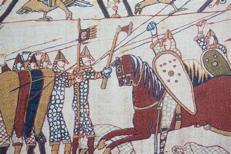 Bayeux tapestry, depicting the invasion by William The Conqueror ...