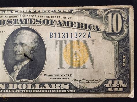 Old Vintage 1934A Ten Dollar Bill $10 Silver Certificate Yellow Seal ...