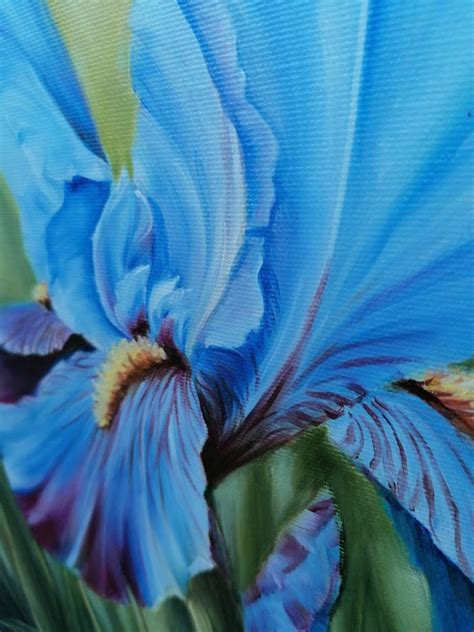 Blue Iris Oil Painting on Canvas Realistic Flower Original Art - Etsy