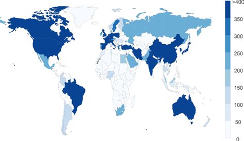 A world choropleth map of the number of articles related to COVID-19 ...