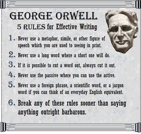 a sign with an image of george orwell's five rules for effective writing