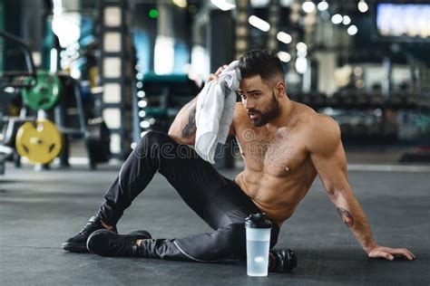 Handsome Athlete Wiping Sweat after Workout at Gym Stock Image - Image ...