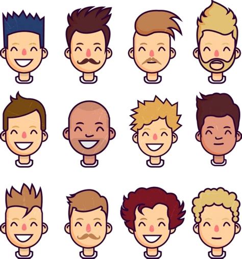 Men hairstyle collection portrait design cartoon characters Vectors ...