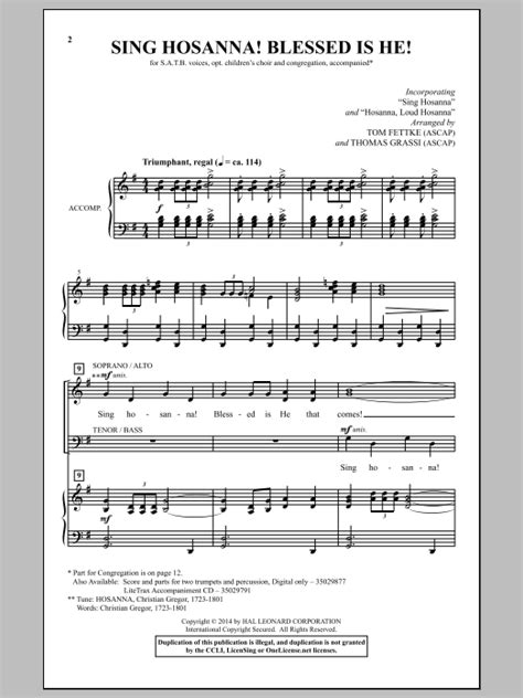 Tom Fettke 'Sing Hosanna! Blessed Is He!' Sheet Music and Printable PDF ...