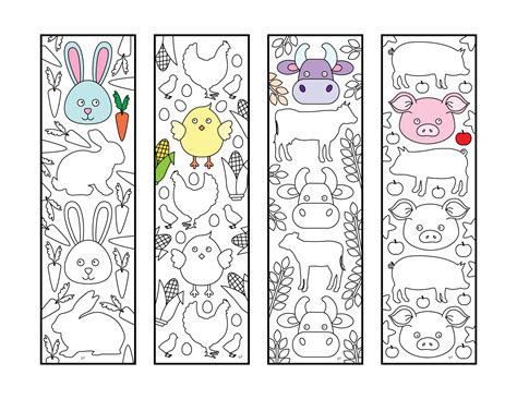 Cute Farm Animal Bookmarks – PDF Zentangle Coloring Page – Scribble ...