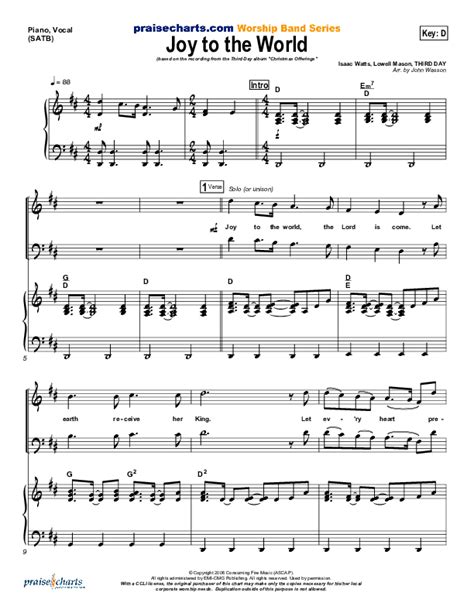 Joy To The World Sheet Music PDF (Third Day) - PraiseCharts