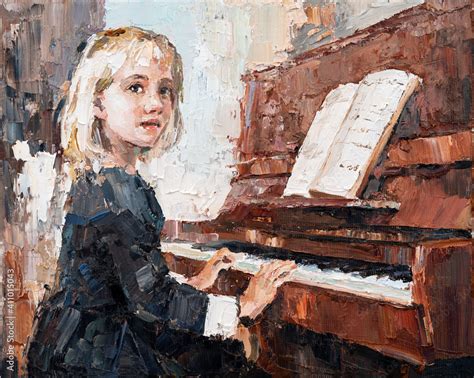 Little Girl Playing Piano Painting