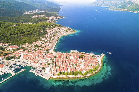 Korcula island. Historic town of Korcula aerial panoramic view ...