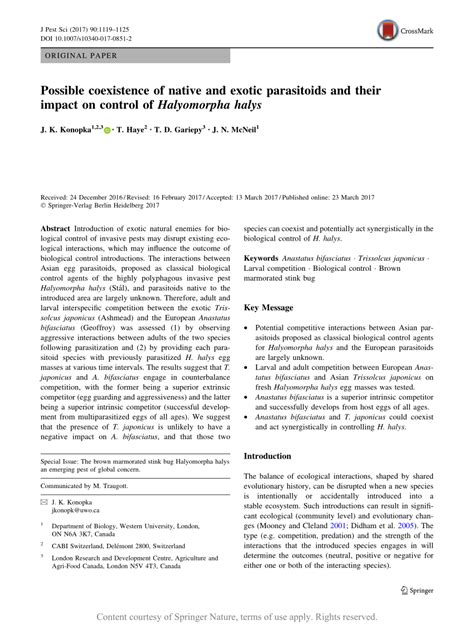 Possible coexistence of native and exotic parasitoids and their impact ...