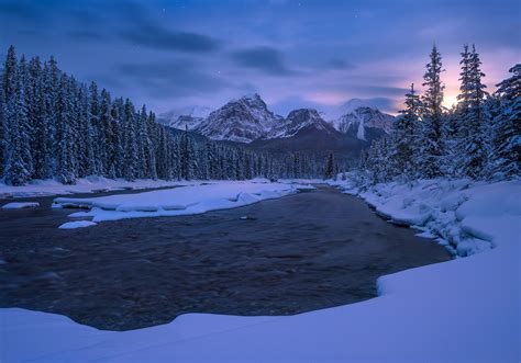 Alberta Canada Canadian Rockies Mountain River Snow Winter Wallpaper ...