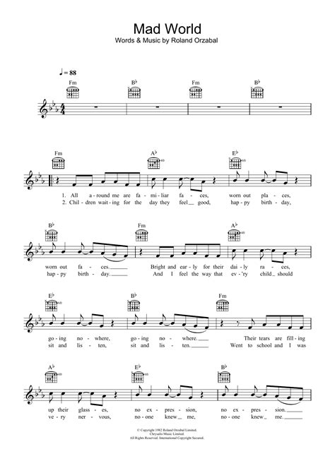 Mad World (from Donnie Darko) by Gary Jules Sheet Music for Lead Sheet ...