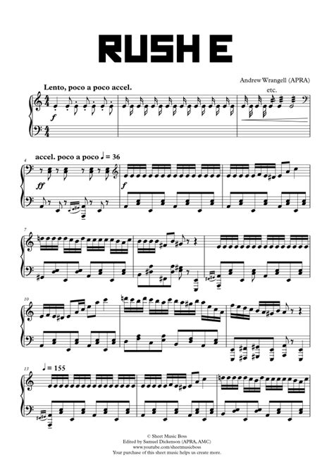 Rush E Piano Music | Sheet Music Boss