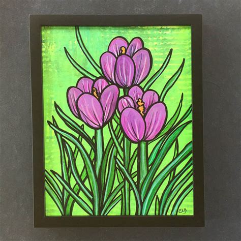 Purple Crocus Painting Original Floral Painting Botanical - Etsy