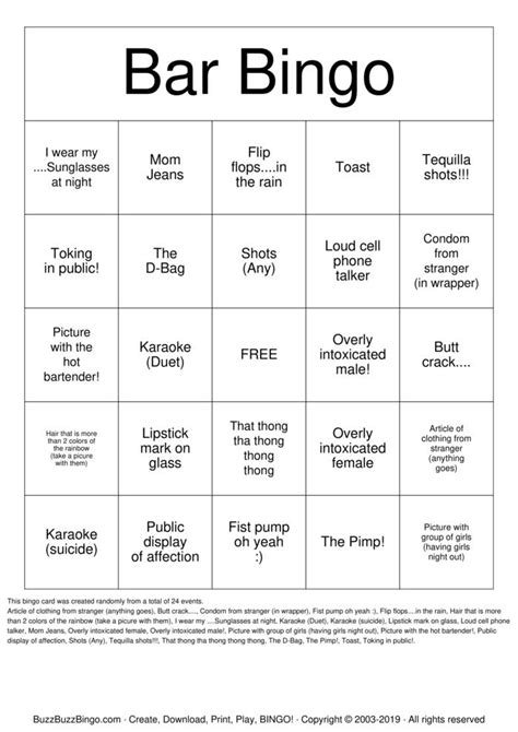 BAR BINGO Bingo Cards to Download, Print and Customize!