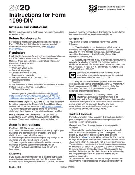 Download Instructions for IRS Form 1099-DIV Dividends and Distributions ...