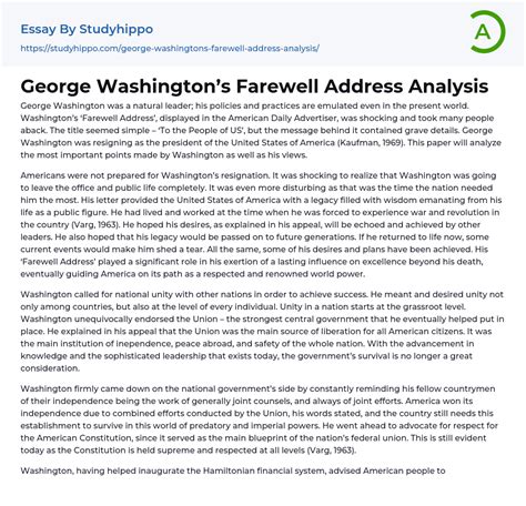 George Washington’s Farewell Address Analysis Essay Example ...