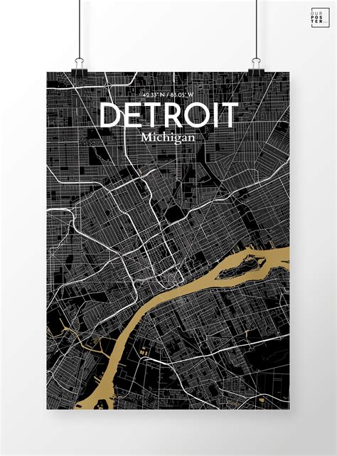 Detroit City Map Poster - USA City Map #usacitymap #citymap #cityart # ...