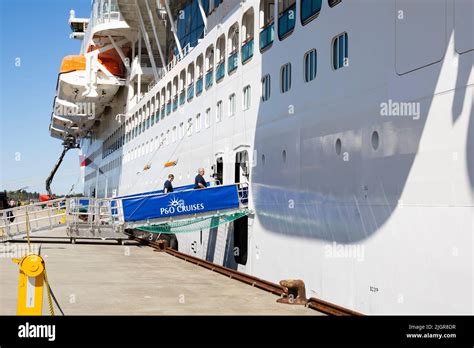 Passengers board the Boarding gangway, P&O cruise ship MS Iona ...