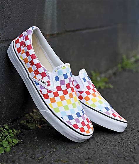 Vans Slip-On Rainbow Checkerboard Skate Shoes | Zumiez