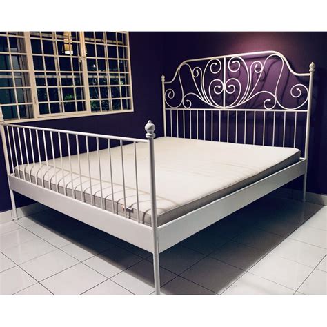 IKEA - LEIRVIK Bed Frame + LUROY Bed Base + HAFSLO Mattress, Furniture ...