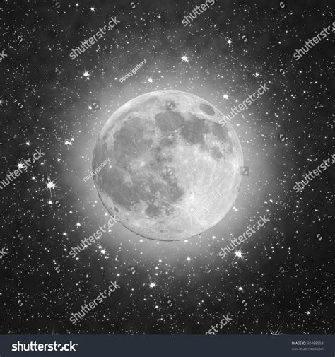 Full Moon With Stars In The Black Background Stock Photo 92488558 ...