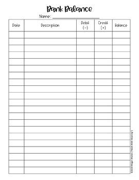 Student Bank Balance Sheet - Great for Classroom Economy by Math With ...