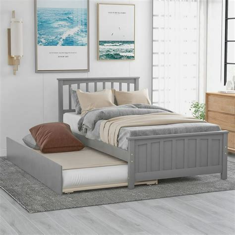 Twin Size Platform Bed with Trundle, Twin Bed Frame with Headboard,for ...